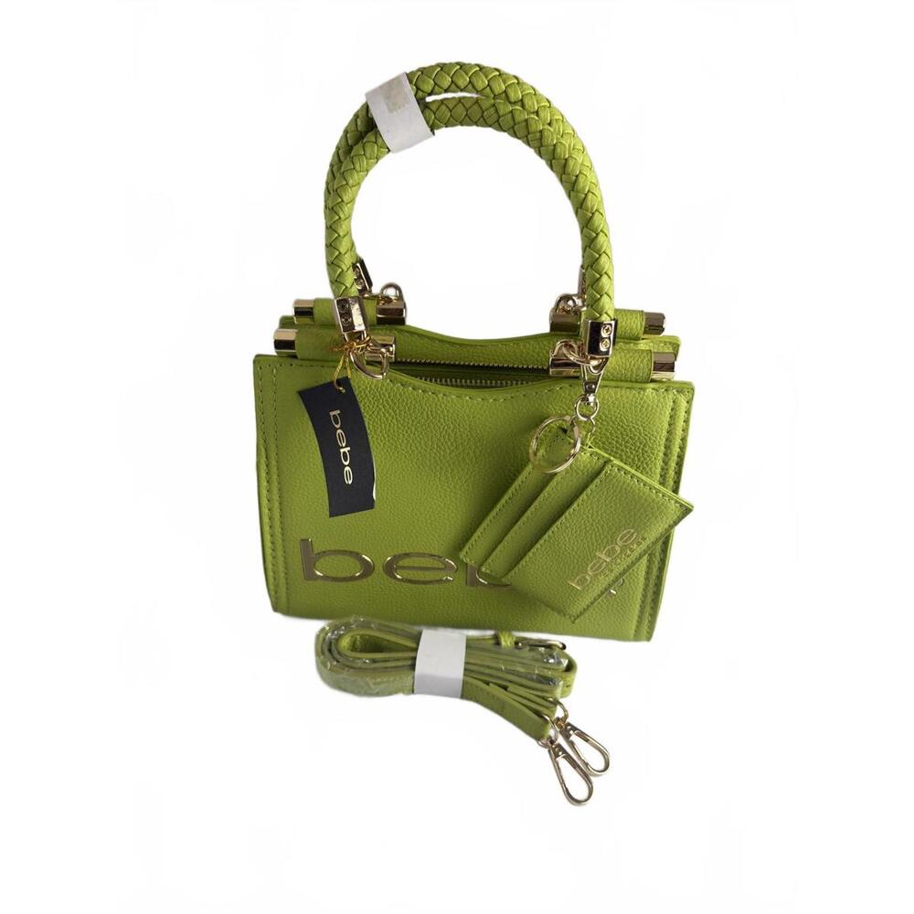Bebe Fabiola Top Handle Crossbody Seagrass-Card Holder & Gold Hardware